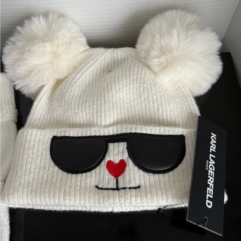Karl Lagerfeld Hat & Gloves 2PC Set in Karl Largerfeld Gift Box❤️NWT Retail: $98 - Picture 10 of 11